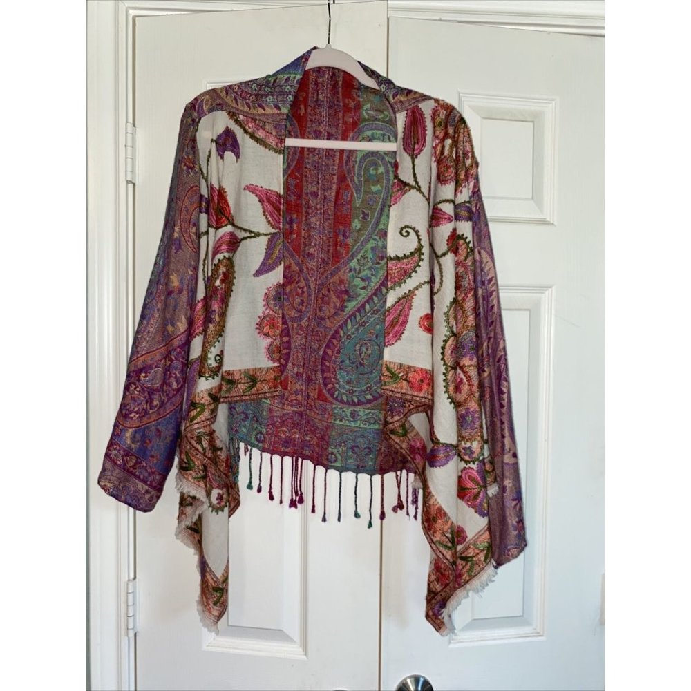 Anu by Natural S/M Floral Paisley Pink  Multicolor Wool Blend Shawl  Jacket